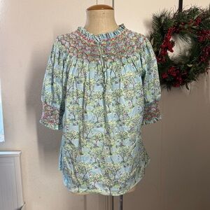 Dondolo Smocked Alice Top poplin cotton Novelty School Print Size M
